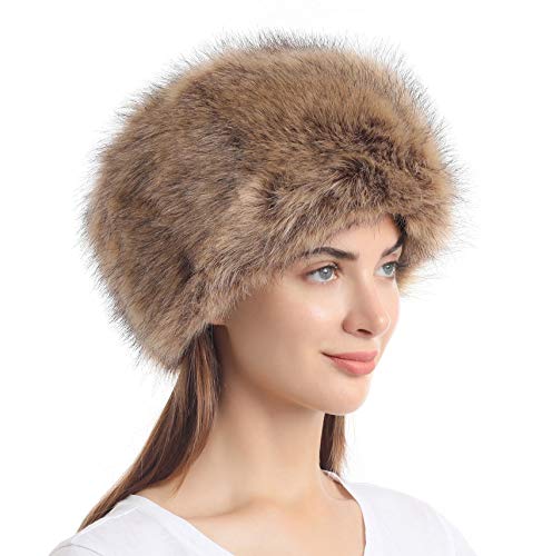 La Carrie Women's Faux Fur Hat For Winter With Stretch Cossack Russion Style, Nature