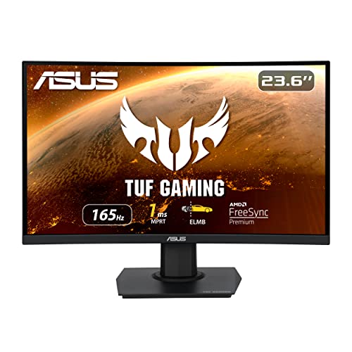 ASUS TUF Gaming 23.6' 1080P Curved Monitor (VG24VQE) - Full HD, 165Hz, 1ms, Extreme Low Motion Blur, Adaptive-Sync, FreeSync Premium, Shadow Boost, VESA Mountable, DisplayPort, HDMI, BLACK