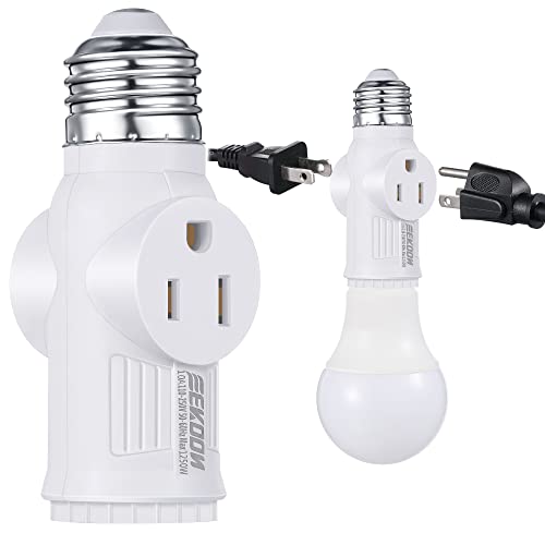 3 Prong Light Socket Adapter, E26 Light Bulb Outlet Adapter, Polarized Light Socket to Plug Adapter, Light Bulb to 2/3 Prong Outlet Plug Splitter Converter for Garage Porch CCTV Camera (White)