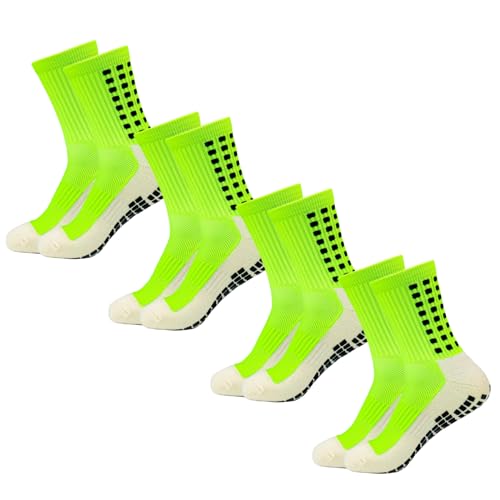 Yufree Men's Soccer Socks Anti Slip Non Slip Grip Pads for Football Basketball Sports Grip Socks, 4 Pair