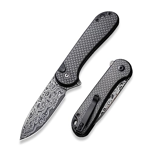 CIVIVI Elementum II Pocket Folding Knife, 2.96' Damascus Blade Utility Knife with Deep Carry Pocket Clip for EDC C18062PB-DS1
