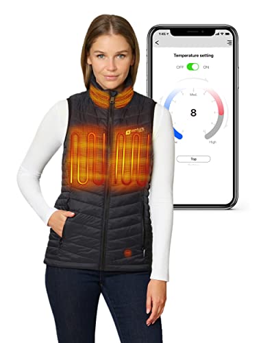 Venture Heat Women's Bluetooth Heated Vest with Battery Pack Included - App Control Insulated Puffer 7.4V (S, Black)