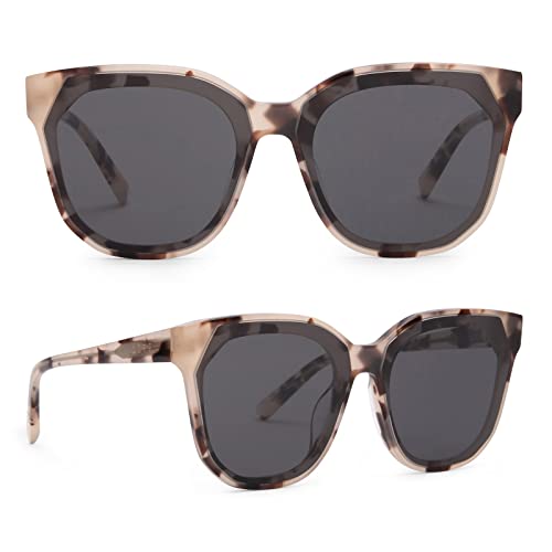 DIFF Gia Designer Oversized Sunglasses for Women UV400 Protection, Cream Tortoise + Grey