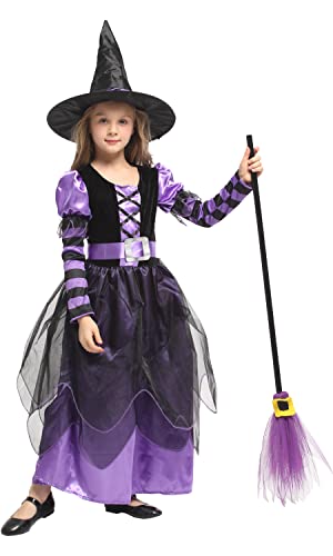 Narecte Halloween Costumes for Girls,Witch Costume For Kids Purple M
