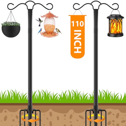 110 Inch 2 Pack Adjustable Shepherds Hooks for Outdoor with 5 Prong Base Heavy Duty Outdoor Garden Shepherds Hooks Hanger for Hanging Bird Feeder Flower Plant Baskets Solar Light Lantern Pole Stand