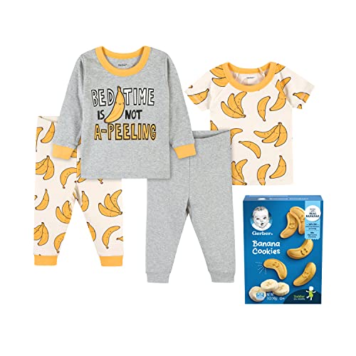 Gerber Baby & Toddler Neutral Banana Snug Fit Cotton Pajamas & Banana Cookies Set, 4T