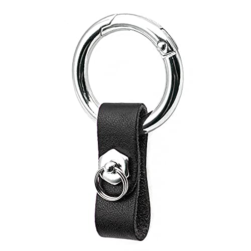 Key-Chain with Quick-Release Spring Clip Keyring - Leather and Metal Car Keychain for Men or Women, with Anti-lost Ring, Black