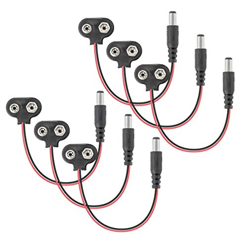 9v Battery Adapter, 6PCS 9v Battery Clip with 5.5mm/2.1mm Male DC Plug T Type