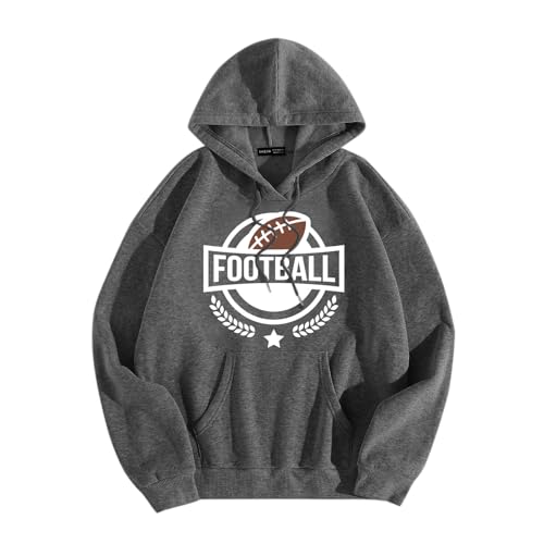 BLUBUKLKUN deal of the day prime today Hoodies for Women and Men American Football Print Long Sleeve Round Neck Loose Hooded Sweatshirt (Dark Gray, XL)