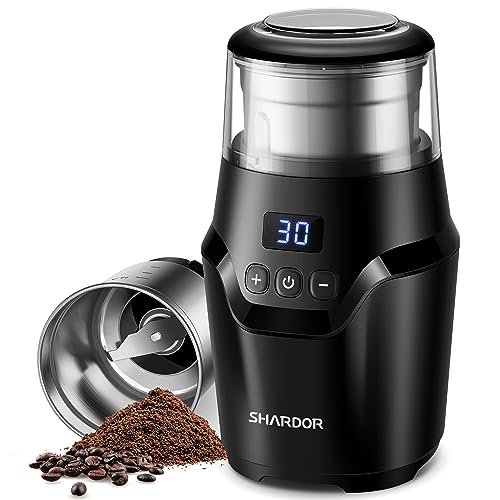 SHARDOR Adjustable Coffee Grinder Electric, Super Silent Electric Coffee Bean Grinder with Time-Memory Adjustment and Multi-Functional Stainless Steel Cup for Spices, Herbs, and Nuts Grinding, Black