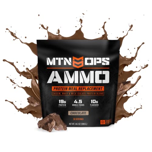 MTN OPS Ammo Protein Powder Meal Replacement Shake for Lean Muscle Building, Chocolate Flavor, 28 Servings