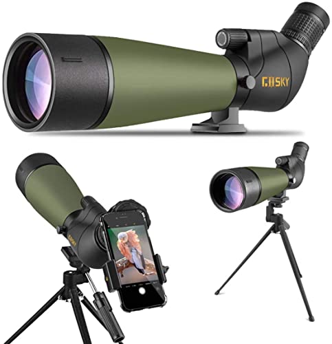 Gosky Updated 20-60x80 Spotting Scopes with Tripod, Carrying Bag and Quick Phone Holder - BAK4 High Definition Waterproof Spotter Scope for Bird Watching Wildlife Scenery1,Green