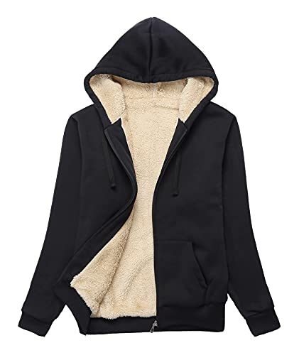 SWISSWELL Hoodies for Women Winter Fleece Sweatshirt - Full Zip Up Thick Sherpa Lined Black XL