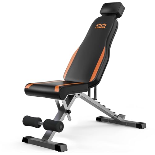 Lusper Adjustable Weight Bench Foldable - 660 Lb Stable Workout Bench, Extended head and neck protection design, 3 Sec Fast Folding Multi-Purpose for Full Body Workout