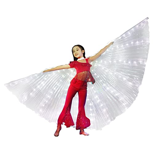 CALIDAKA Belly Dance Isis Wing,LED Bar Angel Wings for Kids,Halloween Christmas Light Up Stage Wear Rave Performance Props(White)