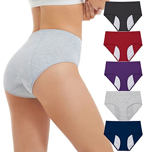 HATSURE Period Underwear for Women Leak Proof Cotton Overnight Menstrual Panties Briefs Multipack (Large)