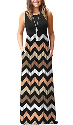 MOLERANI Women's Loose Plain Maxi Dresses Casual Long Dresses with Pockets (Striped Black,L)