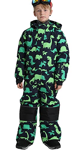 PHIBEE Kids One Piece Snowsuits Boys Girls Waterproof Overalls Ski Jackets Warm Winter Jumpsuits Snowboard Coats Black/Green 8