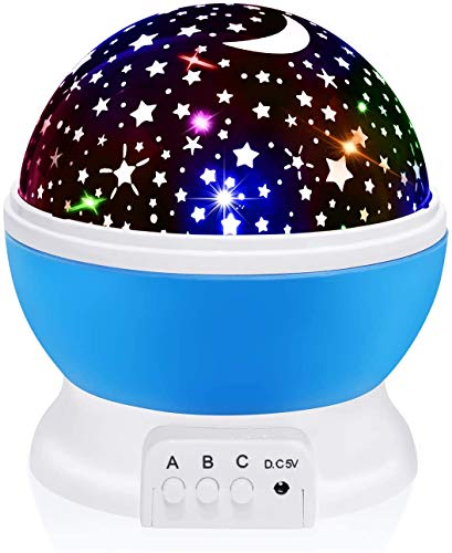 Borelor Star Night Light for Kids, 12 Color Changing Lights Modes with USB Cable, 360°Rotating Moon Star Projector Desk Lamp for Bedroom Party Decor & Girls Birthday Gift（Blue）