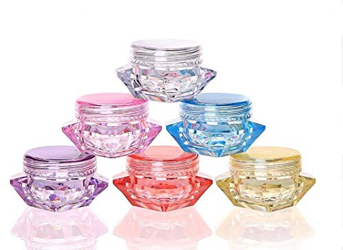 Healthcom 50 Pcs 5 Gram/5 ML Cosmetic Sample Empty Container Plastic Clear Cosmetic Pot Jars with Lids Diamond-shape Makeup Jars Bottles for Eye Shadow Nails Powder Jewelry,Mix-Color