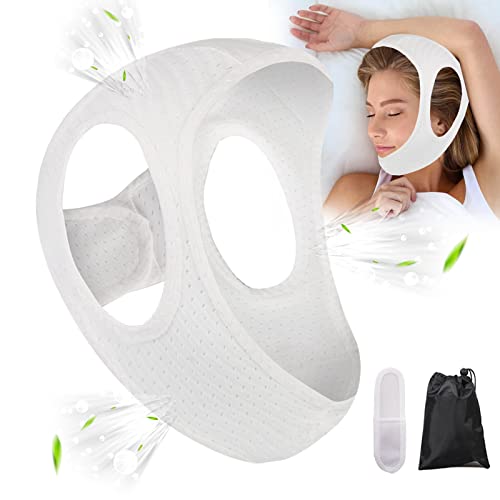 Chin Strap for Cpap Users Anti Snoring Devices - Forzacx Breathable Cpap Chin Strap Snoring Solution, Soft Non-Stick Hair Snore Stopper, Elastic Easy to Wear - White