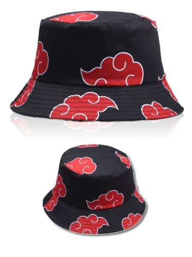 Anime Bucket Hat for Women and Men - Red Cloud Cosplay Black Bucket Hat Anime Accessories, Summer Hat Beach Outdoor Travel Headwear Style