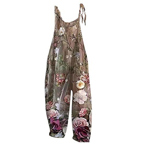 NAMTYQX Summer Overalls for Women Loose Fit Jumpsuits Baggy Overall Plus Size Pants Beach Wide Leg Rompers with Pockets