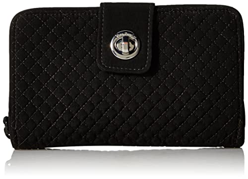 Vera Bradley Women's Microfiber Turnlock Wallet With RFID Protection, True Black, One Size