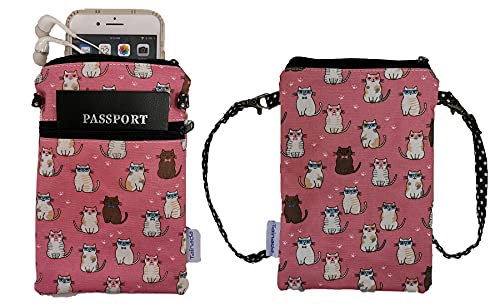 Tainada Women Crossbody Shoulder Travel Zippered Wallet Purse Clutch Phone Bag w/Detachable Strap (Cats Pattern Pink)