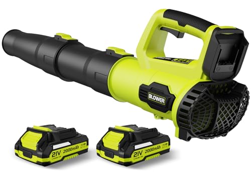 LEAPUL Leaf Blower, 21V Electric Cordless Leaf Blower, 2 X 2.0Ah Batteries and Charger Included, Lightweight Leaf Blower for Patio Cleaning, Lawn Care, Blowing Leaves and Dust, etc. LP69