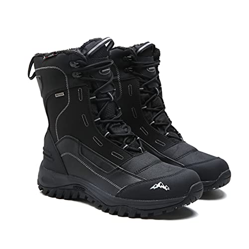 LOHJJMVE Men's Snow Boots Waterproof Insulated Winter Black Hiking Rubber Warm Lightweight Outdoor Shoes,Non-Slip Rubber Outsole (Black, numeric_12)