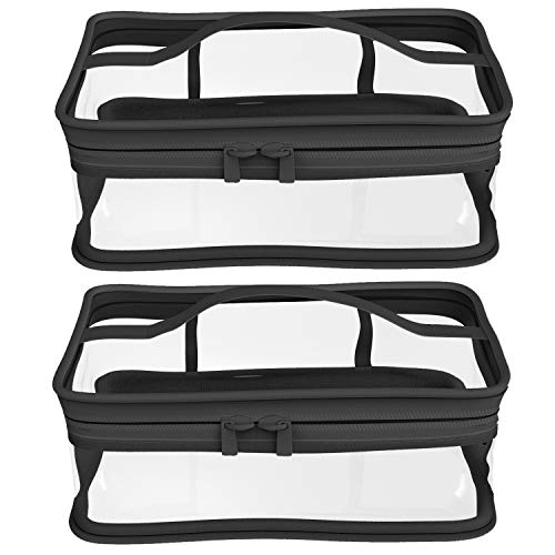 Black Transparent Cosmetic Bag Waterproof Handbag Portable Travel Work Make Up Kit Double Zipper Storage Bag, 2 PCS