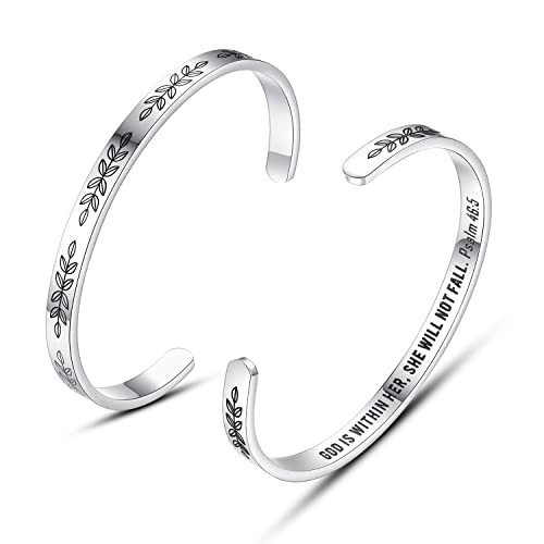 Baptism Gifts for Girl Christian Bracelets Women Religious Faith Fall Jewelry Inspirational Bible Verse Bracelet First Communion Confirmation Teenage Girl God is Within Her She Will Not Fall