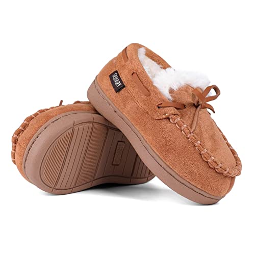 SEMARY Toddler Kids' Moccasin House Shoe with Indoor Outdoor Memory Foam Sole Protection Slipper U722WLFX505J-D-Chestnut-23