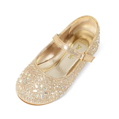DREAM PAIRS Toddler Girl's Dress Shoes Mary Jane Rhinestone Ballerina Flat for Party, Birthday, Performance, Wedding Angel-66 Gold Size 8 Toddler