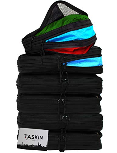 Compression Packing Cubes | Clean & Dirty Compartments w/Flexible Separator | New Patent Pending Anti-Snag-Zipper Construction | YKK Zippers (Black | Set of 6 | 3 L + 3 M)