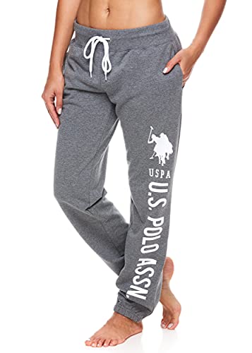 U.S. Polo Assn. Essentials Womens Lounge Pants with Pockets, French Terry Sweatpants for Women (Charcoal Heather, Large)