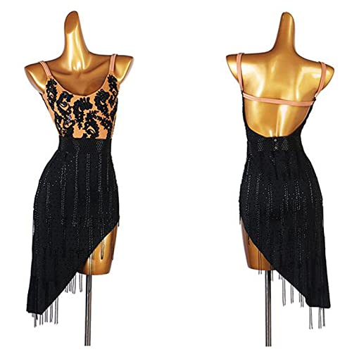 Women Applique Latin Dance Dresses Cha Cha Ballroom Competition Performance Costume Crystal Modern Skirt for Rumba Black