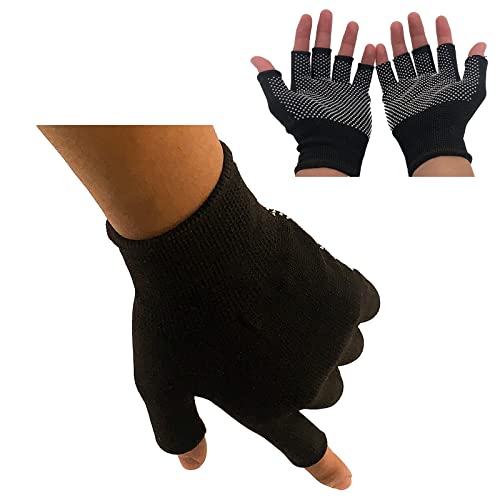 KkaFFe Fingerless Gloves, Men and Women Half-Finger Slip Breathable Lightweight Work Gloves for Construction Nylon Fitness Cycling Motorcycle Gloves (5 Half Finger)