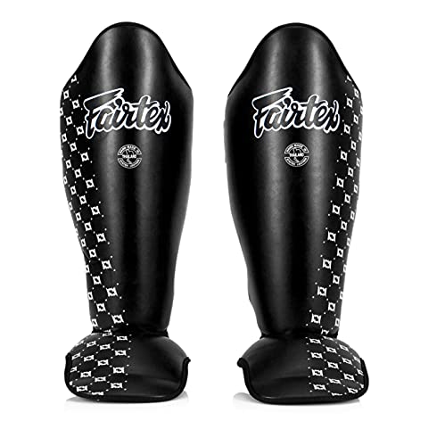 Fairtex SP5 Muay Thai Shin Guards for Men, Women, Kids | Shinguards are Premium, Lightweight & Durable | Extended Protection to Avoid shin splints During Training or Sparring - Large,Black