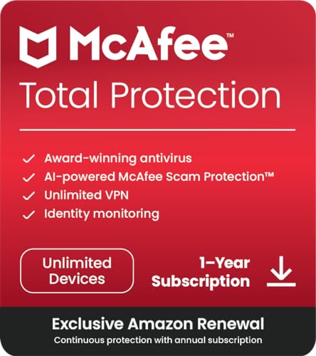 McAfee Total Protection 2024 | Unlimited Devices | Cybersecurity Software Includes Antivirus, Secure VPN, Password Manager, Dark Web Monitoring