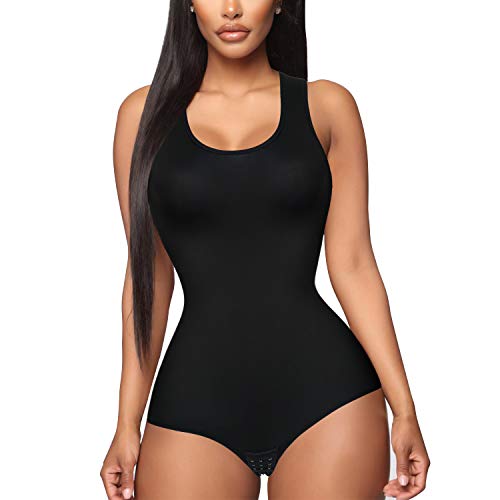 Irisnaya Shapewear Bodysuit Scoop Neck Tank Tops for Women Tummy Control Waist Trainer Vest Full Body Shaper (M, Black)