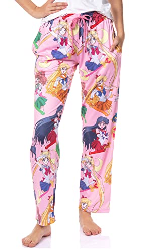 Bioworld Sailor Moon Women's Allover Character Print Adult Lounge Sleep Bottoms Pajama Pants (Large) Pink