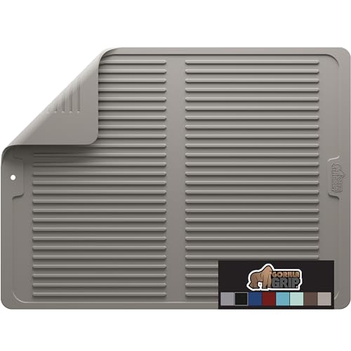 Gorilla Grip 100% BPA-Free Silicone Dish Drying Mat for Kitchen Counter, 18x24, Slip Resistant Dishwashing Mat, Quick Dry, Heat Resistant Waterproof Sink Mats, Fits Under Rack, Easy Clean, Almond