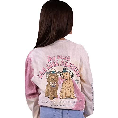 Simply Southern - Youth Dog Kisses Can Cure Anything Western Style Tie-Dye Long Sleeve Shirt - Medium