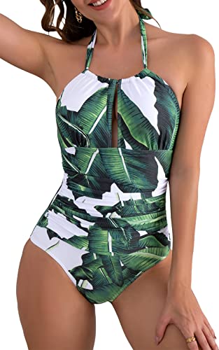 B2prity Women's Slimming One Piece Swimsuits Tummy Control Bathing Suit Halter Swimwear for Big Busted Curvy Woman
