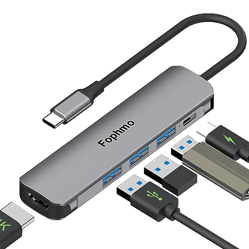 USB-C Multiport Adapter for MacBook, Fophmo 5 in 1 USB C Hub, USB 3.0 5Gbps Data Port, 55W PD, 4K HDMI, USB C Docking Station for MacBook Pro/Air, Dell XPS, Lenovo Chromebook, HP Laptop,TV and More