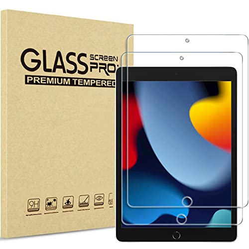 ProCase 2 Pack Screen Protector for iPad 10.2 9th 2021/ 8th 2020/ 7th 2019, Tempered Glass Film for A2602/A2603/ A2270/A2428/ A2197/A2198/A2201 -Clear