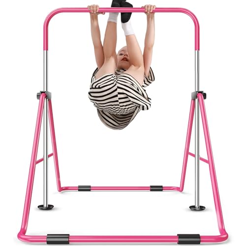 Sportsroyals Gymnastics Bar for Kids,Adjustable Height Gymnastic Horizontal Bars,Folding Gymnastic Junior Training Kip Bar for Home, Pink (Pink)