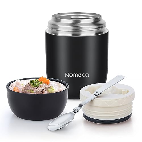 Keep Food Warm Lunch Container - Wide Mouth Lunch Thermoses for Hot Food Nomeca 16Oz Stainless Steel Thermal Vacuum Bento Box With Spoon for Kids Adult School Office Outdoor, Black
